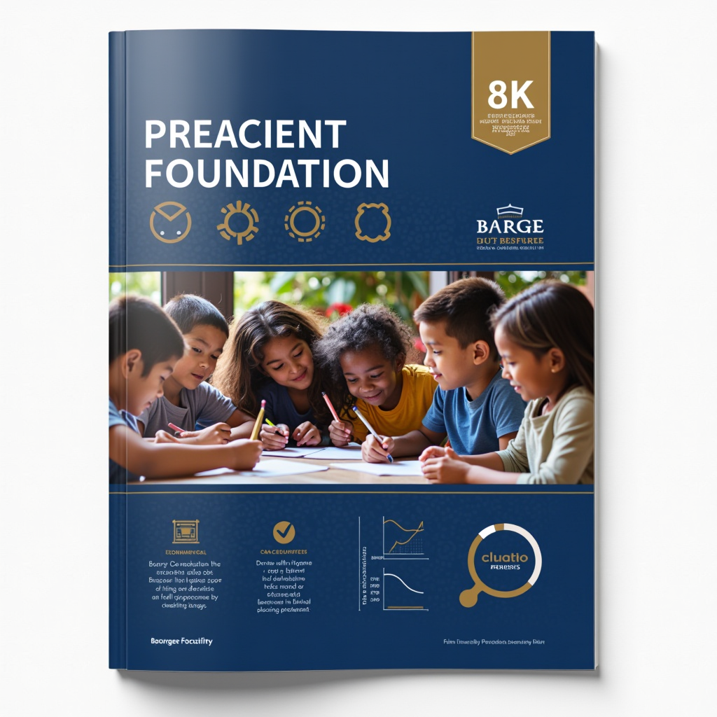Barge Foundation 2025 Annual Impact Report cover showing diverse community members benefiting from educational, religious, and charitable programs, with graphs and statistics overlaid on a professional blue and gold design